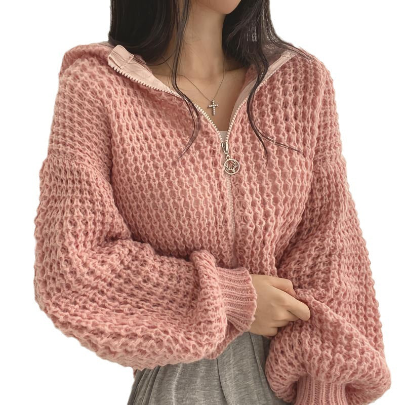 Pull Court à Capuche Femme – Maille Ample