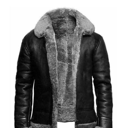 Blouson Cuir Homme Hiver avec Col Fourré