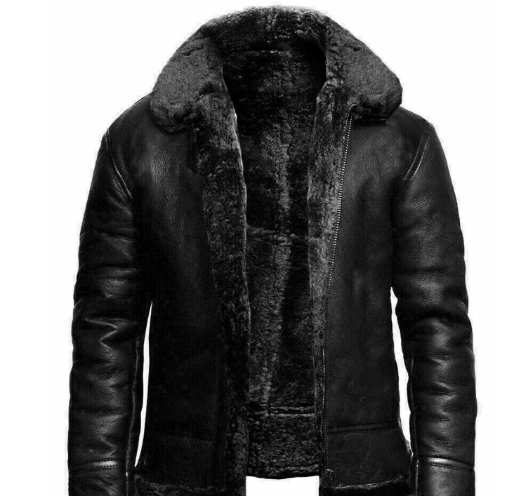 Blouson Cuir Homme Hiver avec Col Fourré