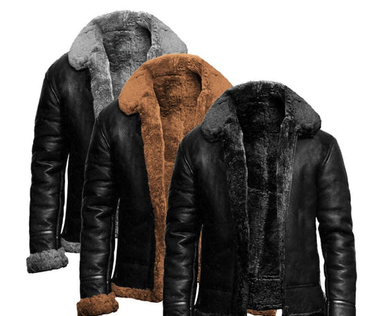 Blouson Cuir Homme Hiver avec Col Fourré