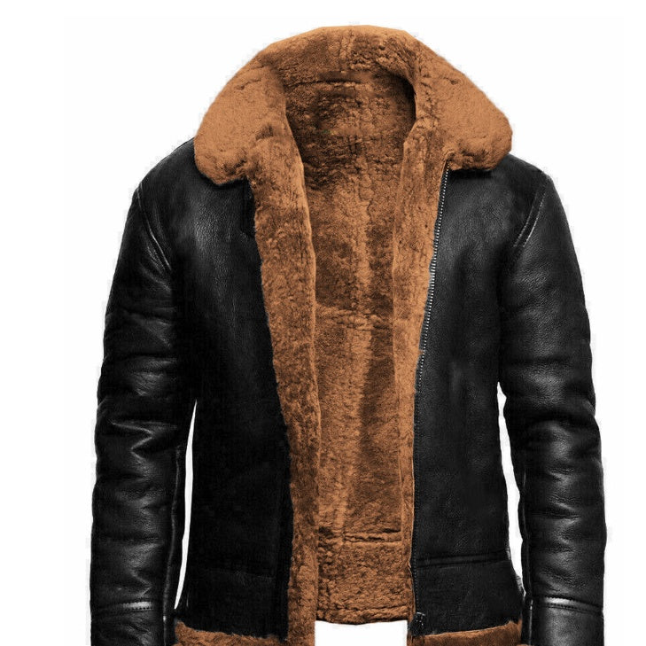 Blouson Cuir Homme Hiver avec Col Fourré